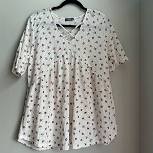 Heimish USA Floral Waffle Knit Top 1X Cottagecore Boho Babydoll Blouse